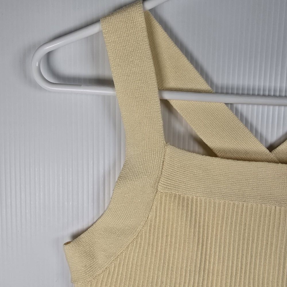 House of Harlow 1960 Pale Yellow Ribbed Cross-Strap Crop Top Size Small - Picture 4 of 10